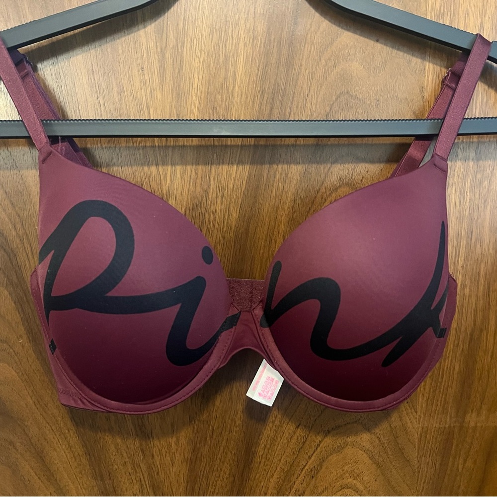 PINK Victoria's Secret Burgundy Bra with Black Logo